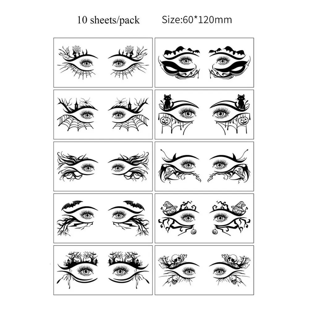 10pcs Halloween Makeup Temporary Tattoo Stickers Waterproof Eye Decoration Tattoo 251015