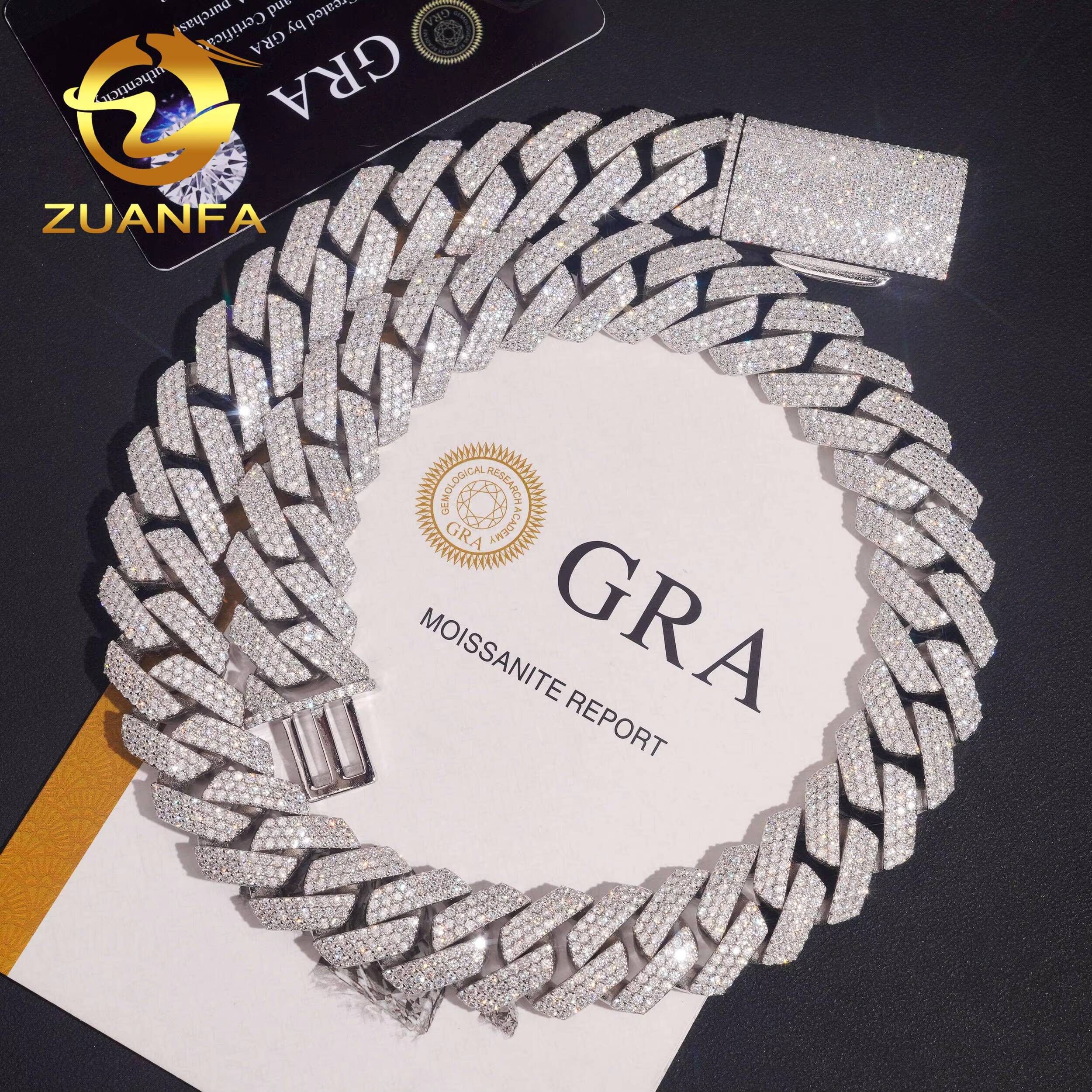Wholesale Hip Hop Jewelry 20MM Cuban Chain Moissanite 925 Silver Iced Out Cuban Link With GRA Certificate Men Chain