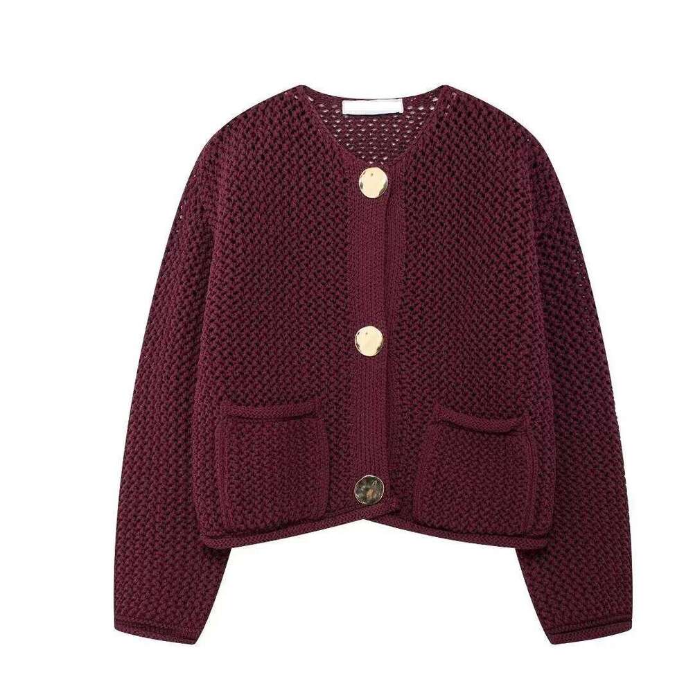 hoodie Loose Short Knitted Jacket V-Neck Metal Button Retro Style Autumn Winter New Arrival Women's Fashion Polyester Fiber Coat jacket
