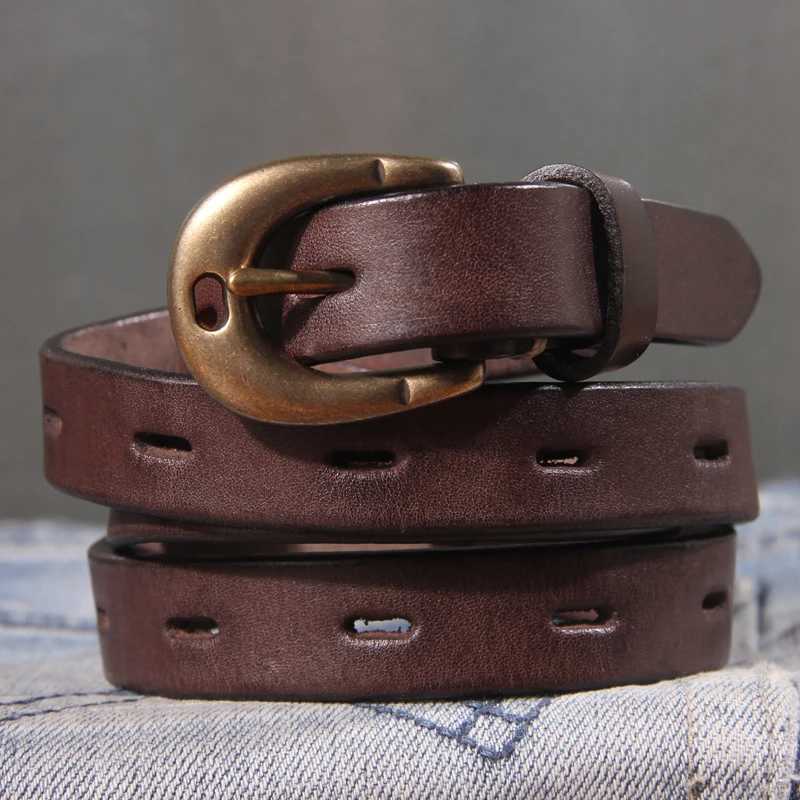 Retro Genuine Leather Womens Belt Pure Copper Button Western Cowboy Style Luxury Brands Jeans Belt Fashion Luxury Women Belt W251018