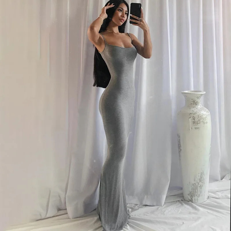 Europe and the United States crossborder foreign trade women solid color sexy slim high step slip dress 251018