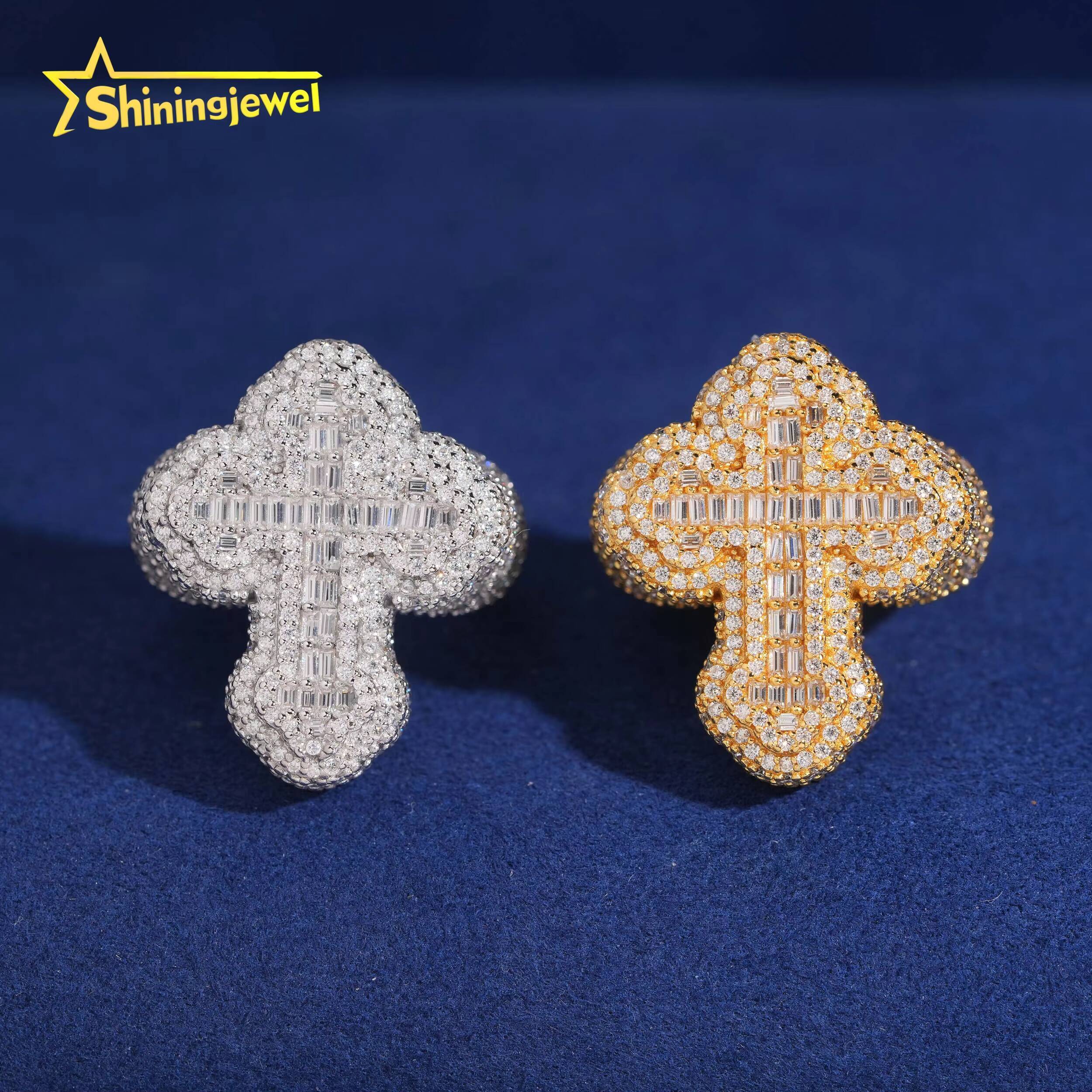 Hip Hop 925 Sterling Silver Ring GRA Certificated Iced Out Fully VVS Moissanite Cross Ring Custom Men Moissanite Ring