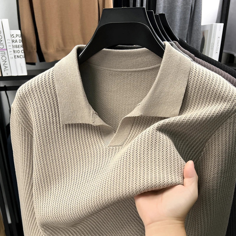 Advanced trend mens lapel sweater soft comfort knitted skin friendly warm solid color autumn winter casual pullover 251015