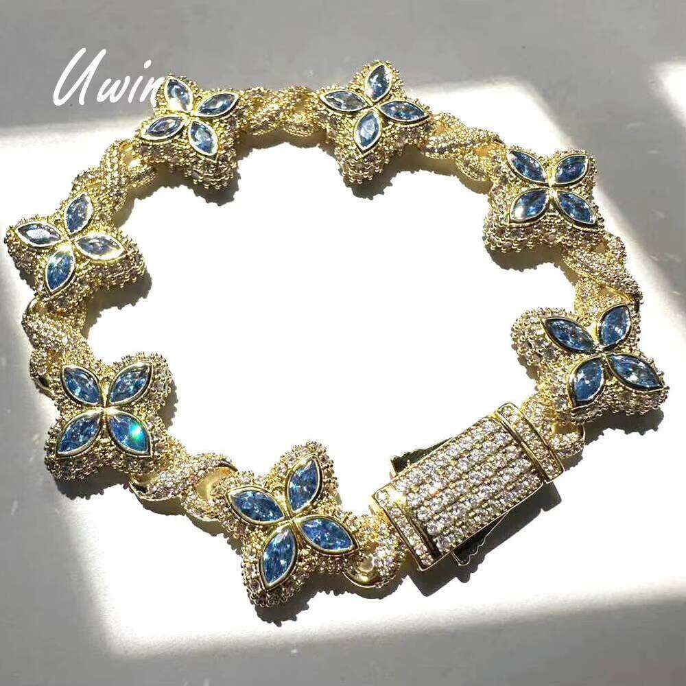 UWIN Customs Duty Hip-Hop Pink Clover Straight Pull Iced Flower Infinity Chain Bracelet for Men and Women Z260313