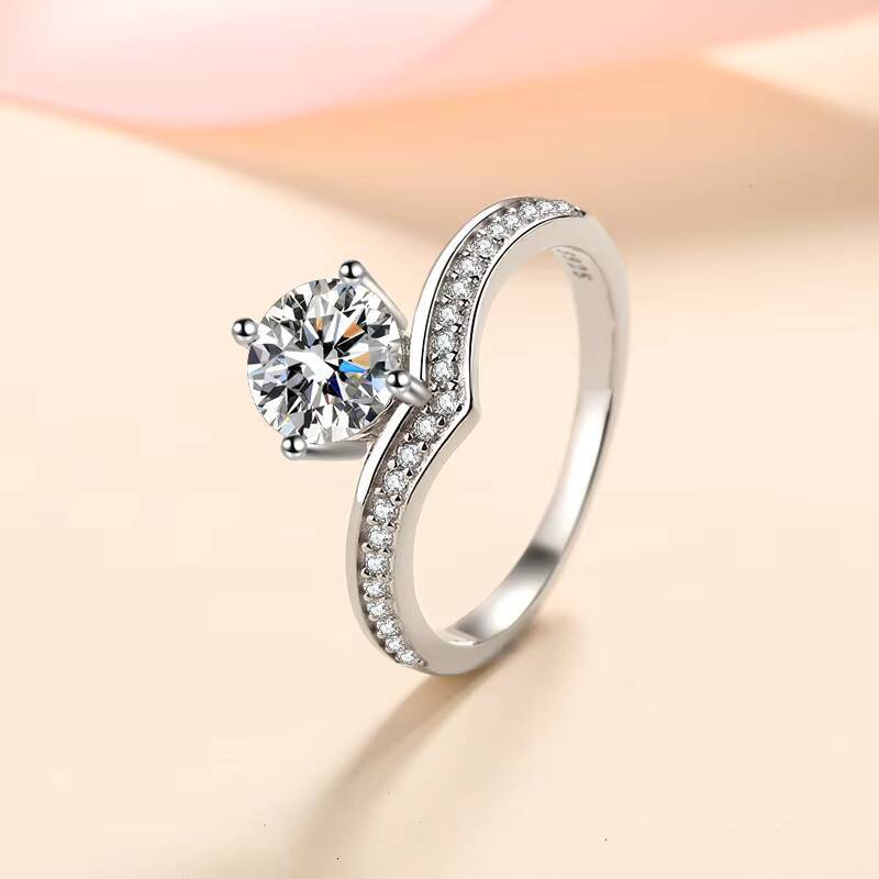 925 Sterling Silver Platinum Plated Round Moissanite Diamond Crown Shape Ring Prong Setting for Wedding Party Anniversary