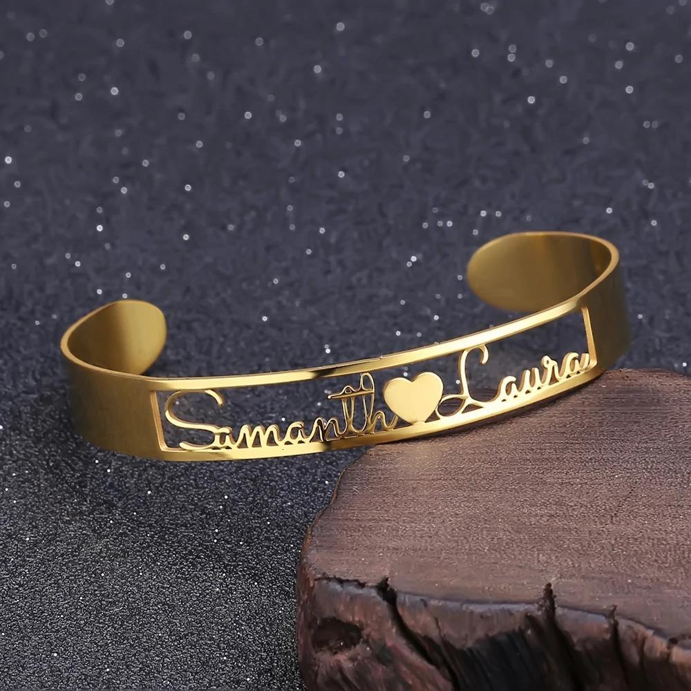 Cutomized Gold Name Bangle High Quality Stainless Steel Personalized ID Nameplate Bangles Bracelet Adjusted 251014
