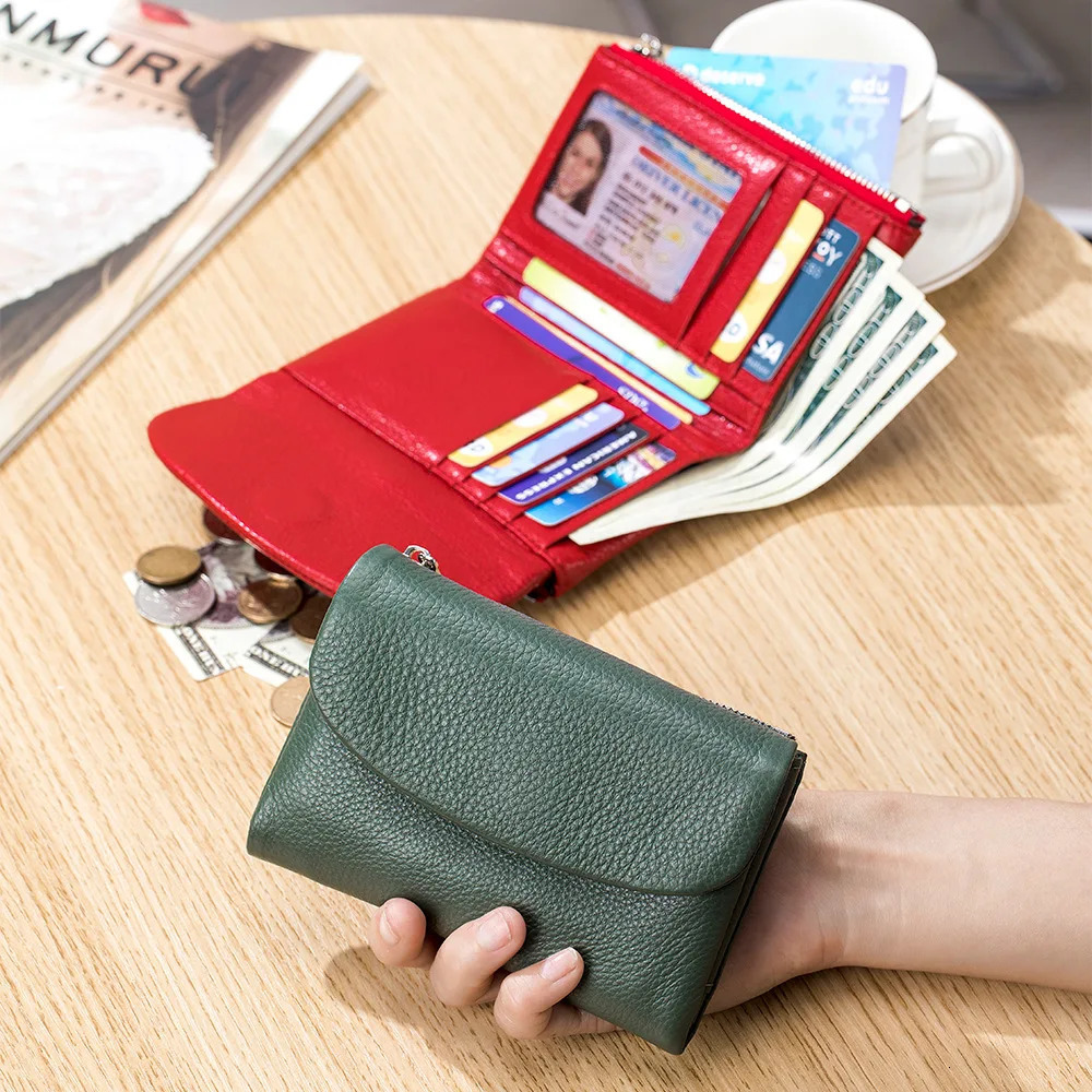 Coin Purse Genuine Cow Leather Short Wallet Trifold for Small Womens Purses Clutch Cowhide Card Holder Travel Card Wallets 251023ww