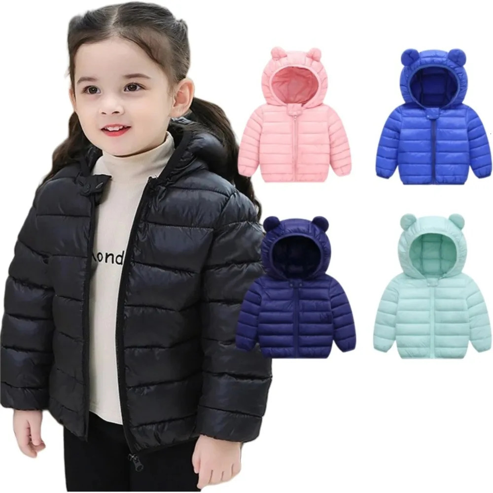 Kids Girls Hooded Lightweight Down Jackets Boys Baby Cute Ears Coats Autumn Winter Warm Zipper Outerwear Children Casual Clothes 251017