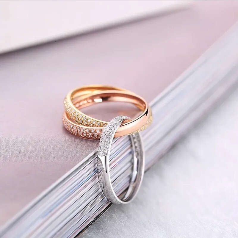 Rulalei Brand Gorgeous Three Color Wedding Rings Jewelry Sterling Sier Rose Gold White Pave Micro 5A Zircon CZ Dia Party Women Cross Band Ring Gift