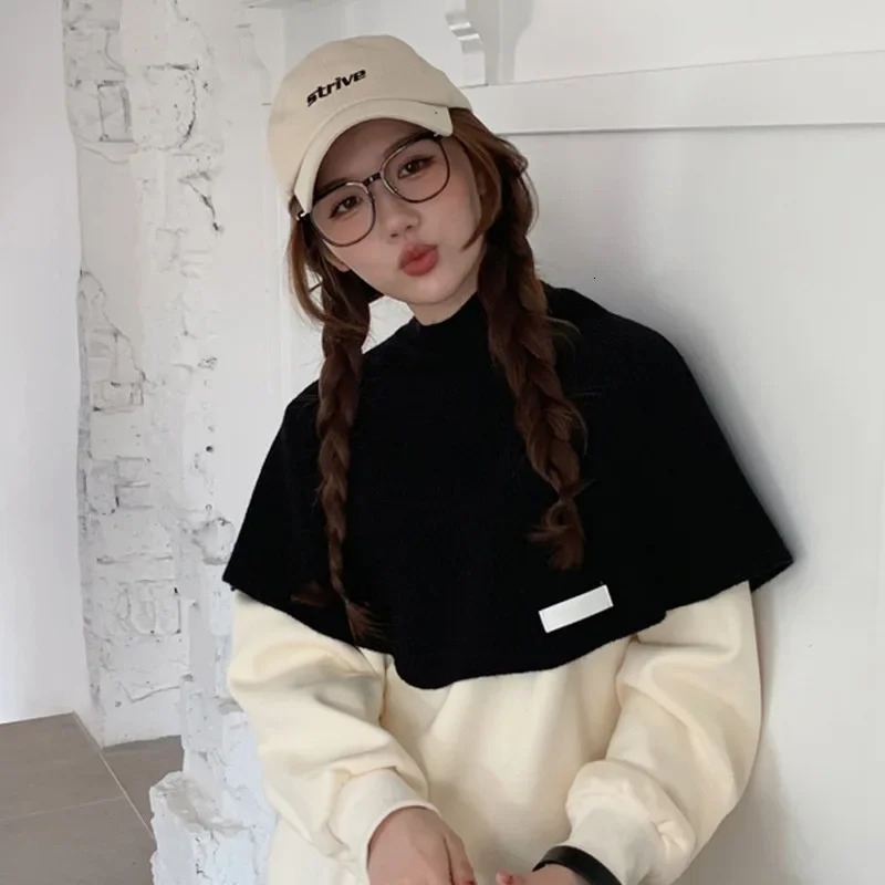 Poncho Cloak Knitted Pullover Shawl Womens Autumn and Winter Warmth Scarf Shoulder Protection Sweater Cape Black 251016