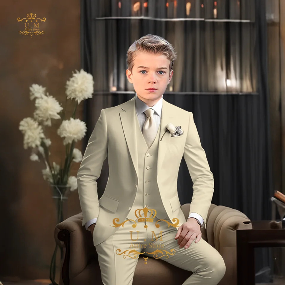 Boys Orange Suit 2pcs Notch Lapel Slim Fit Jacket Pants Set for Wedding Cocktail Prom Christmas Party Childrens Formal Wear 251017