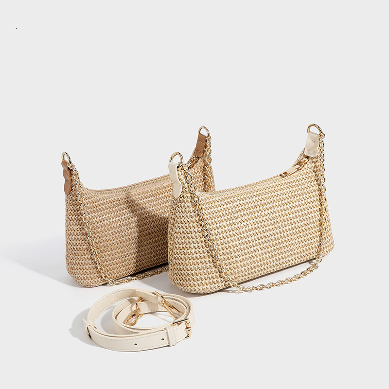 Luxury Brand Designer Bag Women's Straw Woven Single Shoulder Chain Small Bag Chain Summer Essential Casual High-Quality Bag Single Shoulder Unde