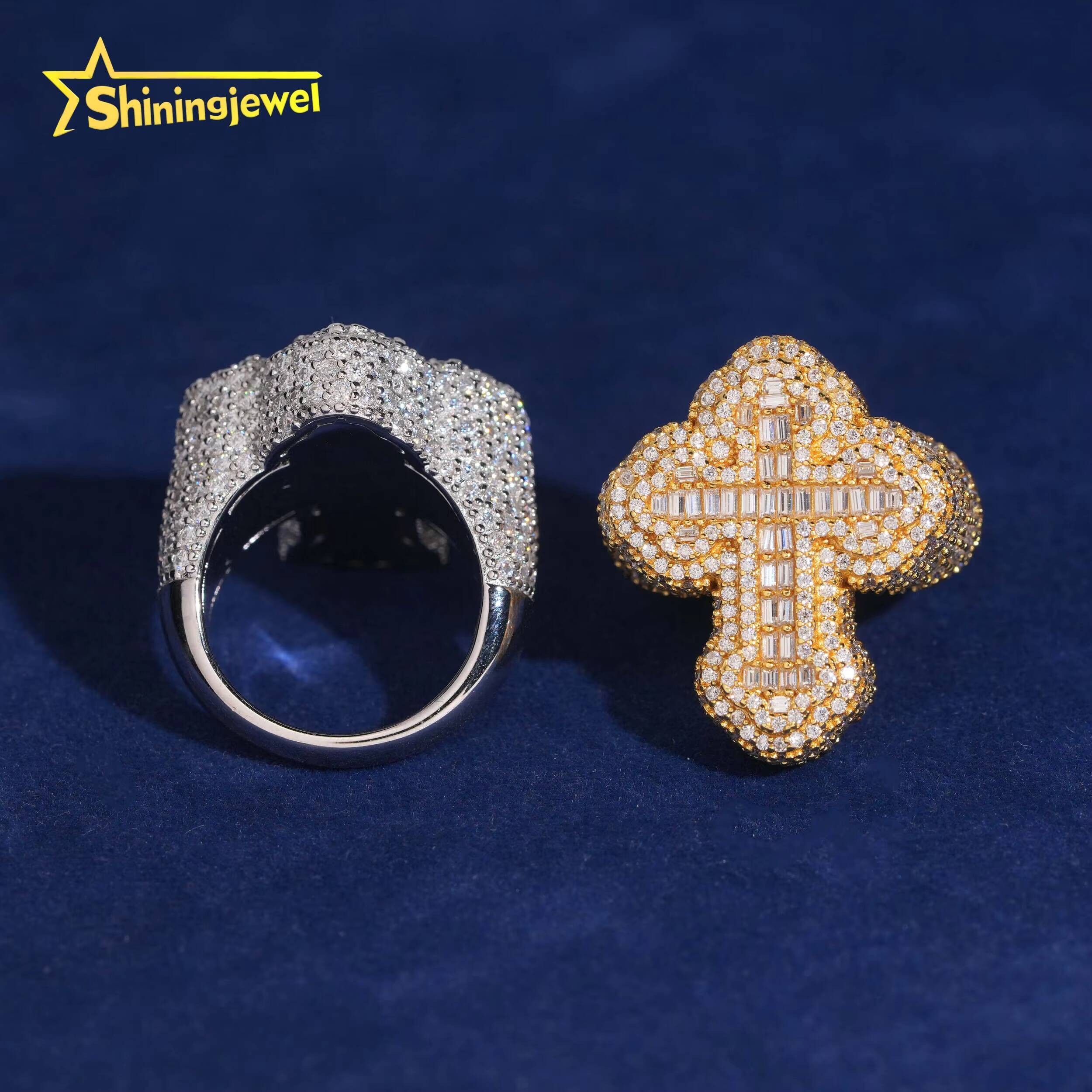 Hip Hop 925 Sterling Silver Ring GRA Certificated Iced Out Fully VVS Moissanite Cross Ring Custom Men Moissanite Ring