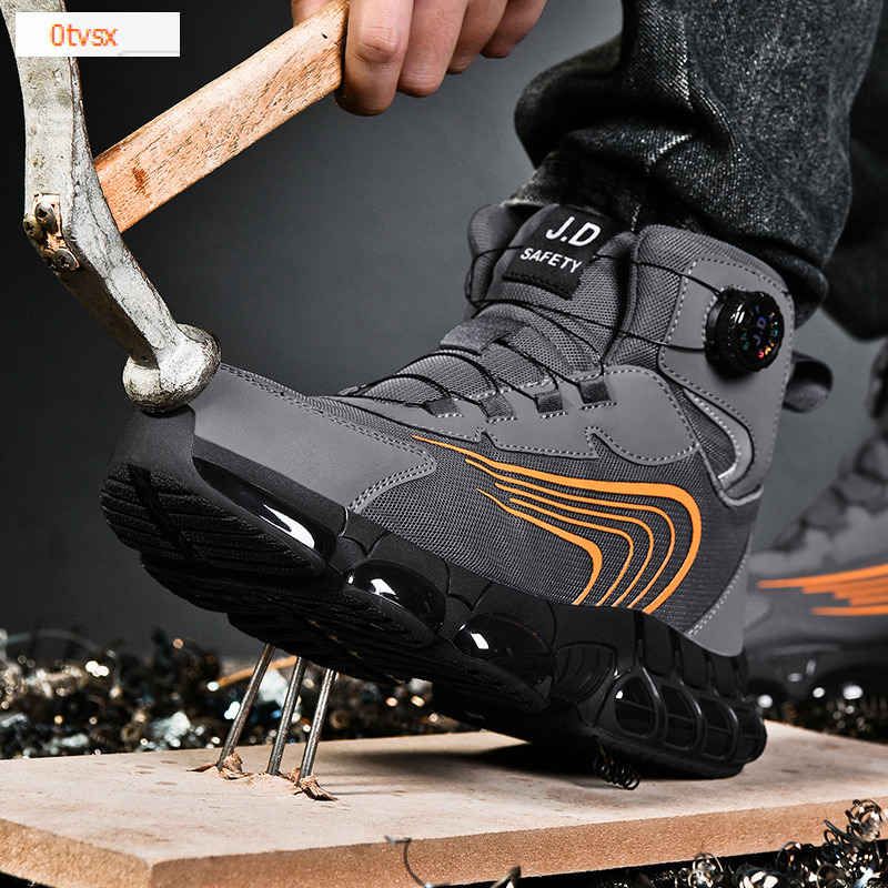 New mid-range safety shoes with anti smash and anti puncture protection, steel toe, comfortable and fashionable style, rotating buckle shoes, designer