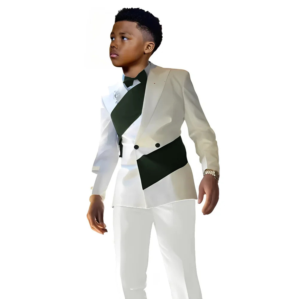 Satin Boys Suit 2 Pieces Set Double Breasted White Jacket with Pants Wedding Tuxedo Kids for 216 Years Old Boy Slim Fit Suit 251017