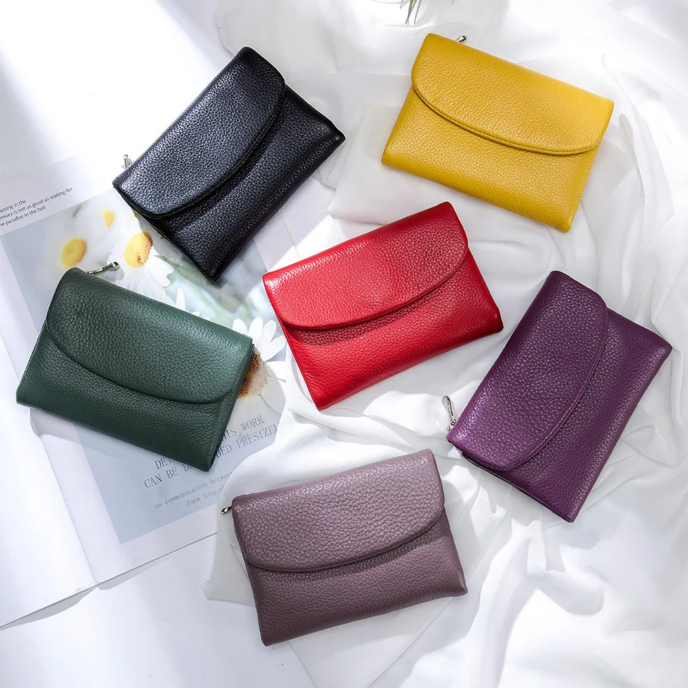Coin Purse Genuine Cow Leather Short Wallet Trifold for Small Womens Purses Clutch Cowhide Card Holder Travel Card Wallets 251023ww