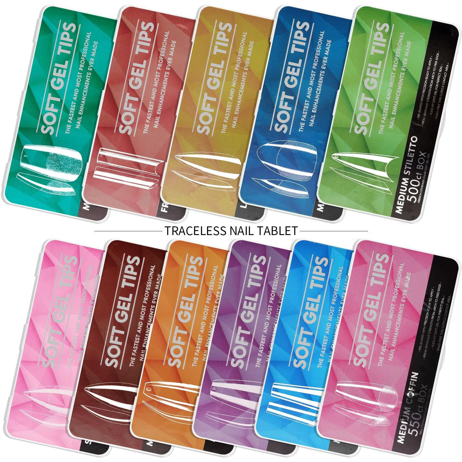 550pcs Coffin Almond Soft Gel Nail Tips False Half Cover Press On Acrylic Nails 11Sizes Fake Nails DIY Manicure Extension Tools 251015