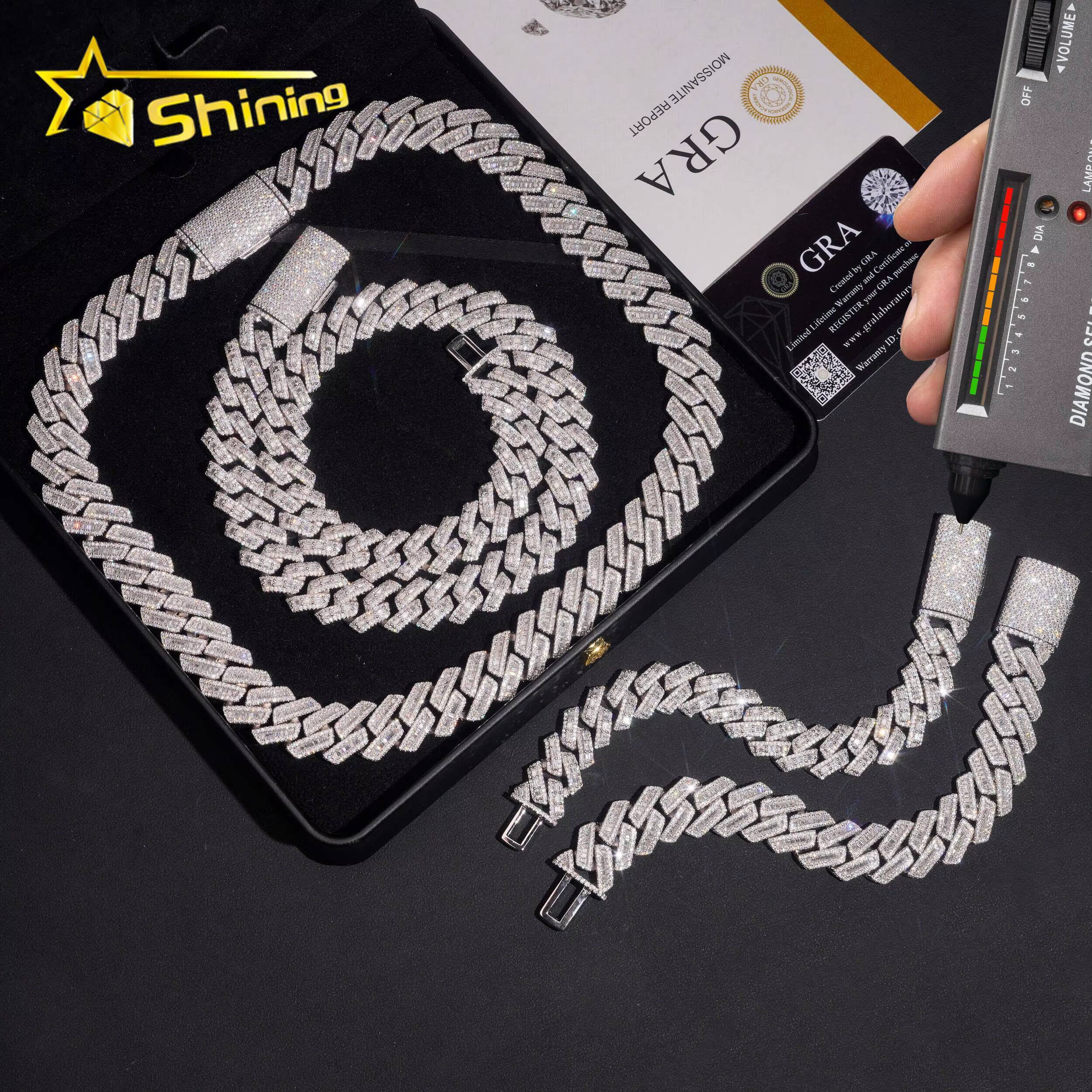 925 Silver Luxury 16mm 18mm Baguette Moissanite Diamond Cuban Link Chain Fine Jewelry Custom Iced Out Men Cuban Link