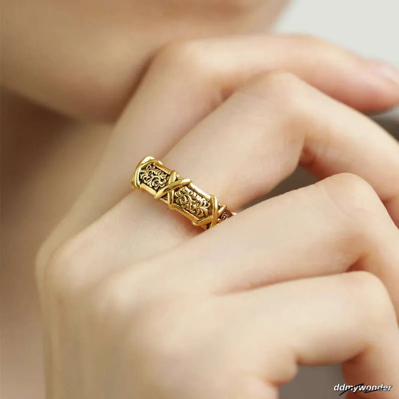 Antique Gold Color Cross Ring For Women, Tang Grass Pattern Fashion Ring, Light Vintage Style, High-End Index Finger Jewelry Ddmywonder