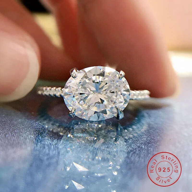 2025 Rulalei Brand New Top Sell Sparkling Lady Jewelry Geuine 100% Sterling Sier Oval Cut White Moissanite Dia Eternity Women Bridal Wedding Ring