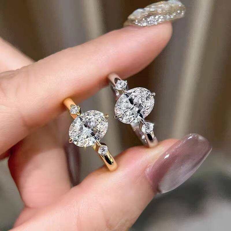 Wholesale GRA VVS 2ct Moissanite Engagement Diamond Oval Water Drop Ring 925 Sterling Silver 18k Gold Women Wedding Jewelry