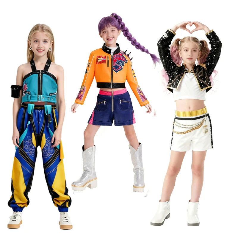 Girls special ocn costumes Demon Hunter Rumi Girls Hip Hop Set Halloween Role Playing Dress Up Carnival Costume Necklace 251017
