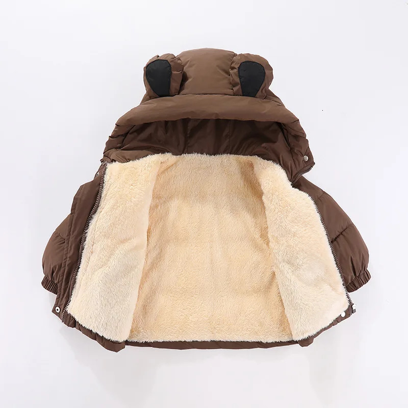 Winter Girls Jacket Solid Color Lamb Wool Lining Thick Warm Hooded Coat For 28 Years Boys Cotton Down Zipper Outwear 251017