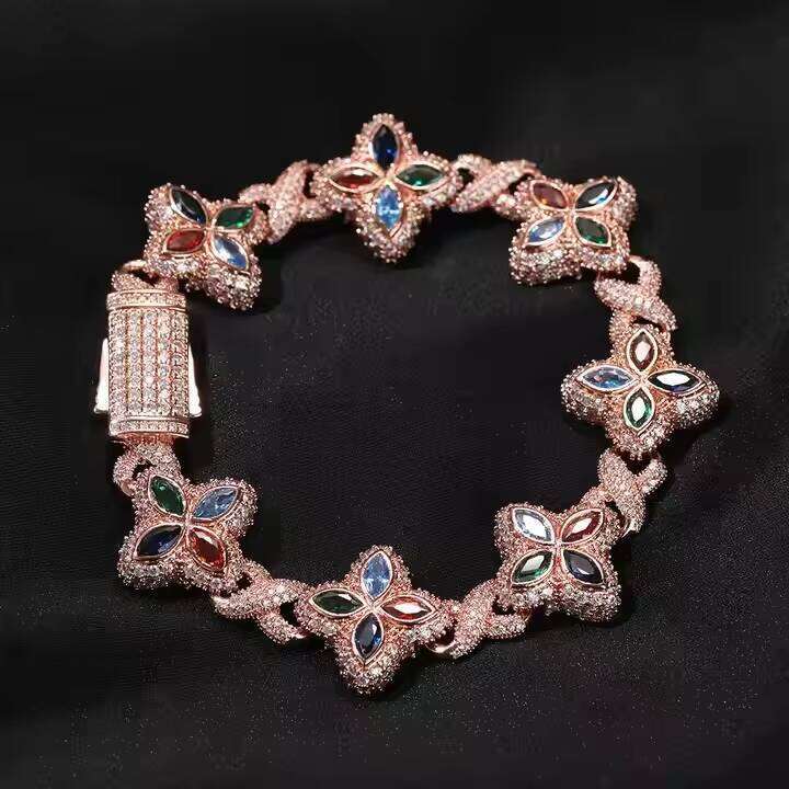 UWIN Duty-Free Clover Brand VVS Moissanite Cuban Bracelet Shiny Hip-Hop Real Gold Plated Infinity Chain Women's Jewelry