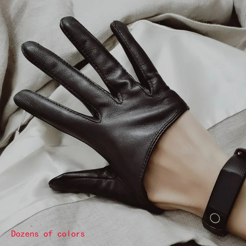 Sunscreen Gloves Womens Single Genuine Leather Halfpalm Gloves Real Sheepskin Stage Show Driving gloves No Lining 251015