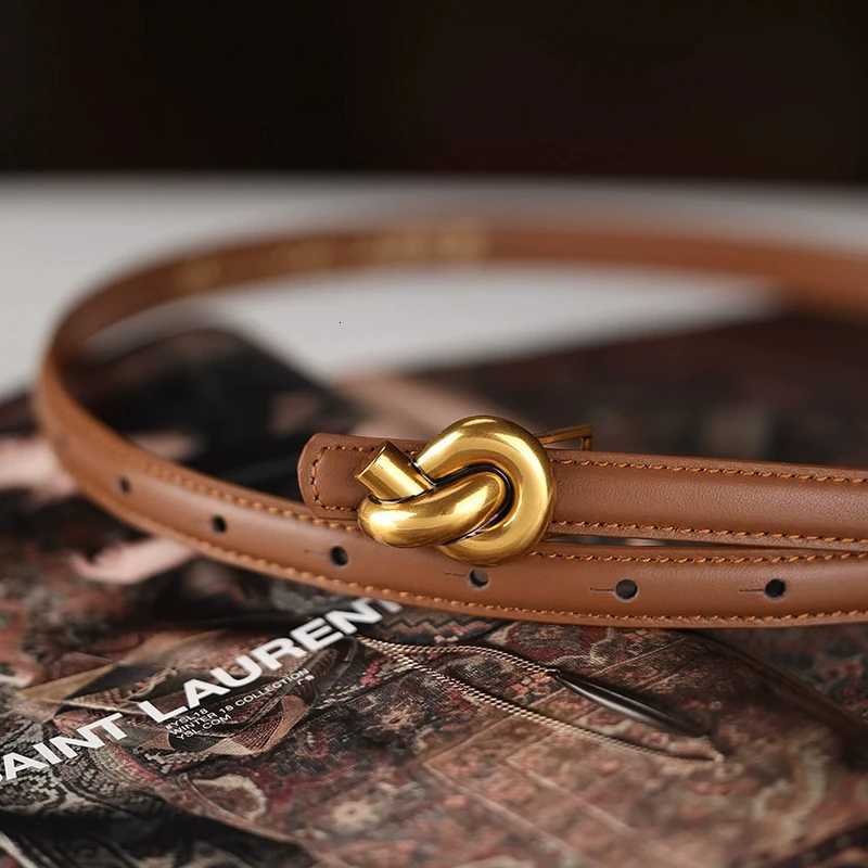 Premium Genuine Leather Womens Belt with Elegant Metal Knot Buckle Perfect for Dresses and Jeans W251018