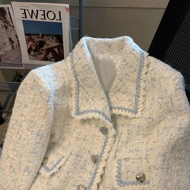 Coat for Women with a Sophisticated French Retro Socialite Temperament Featuring a Collar and Coarse Tweed Short Top 251009