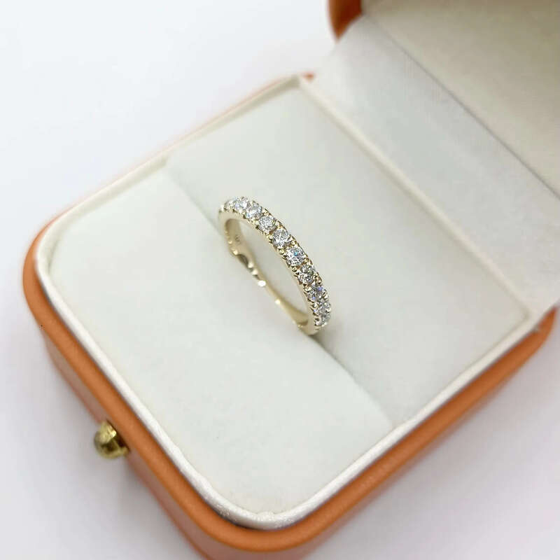 14K Solid Gold 3mm Width Round Moissanite RD 2.5mmx12pcs Wedding Ring for Women