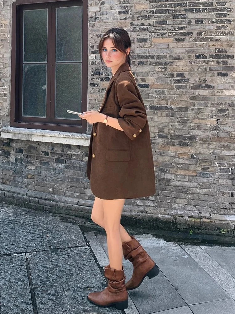 Type Womens Blazer Autumn Fashional Vintage Corduroy Single Breasted Solid Color Loose Coat Ladys Casual Blazer Clothing 251015