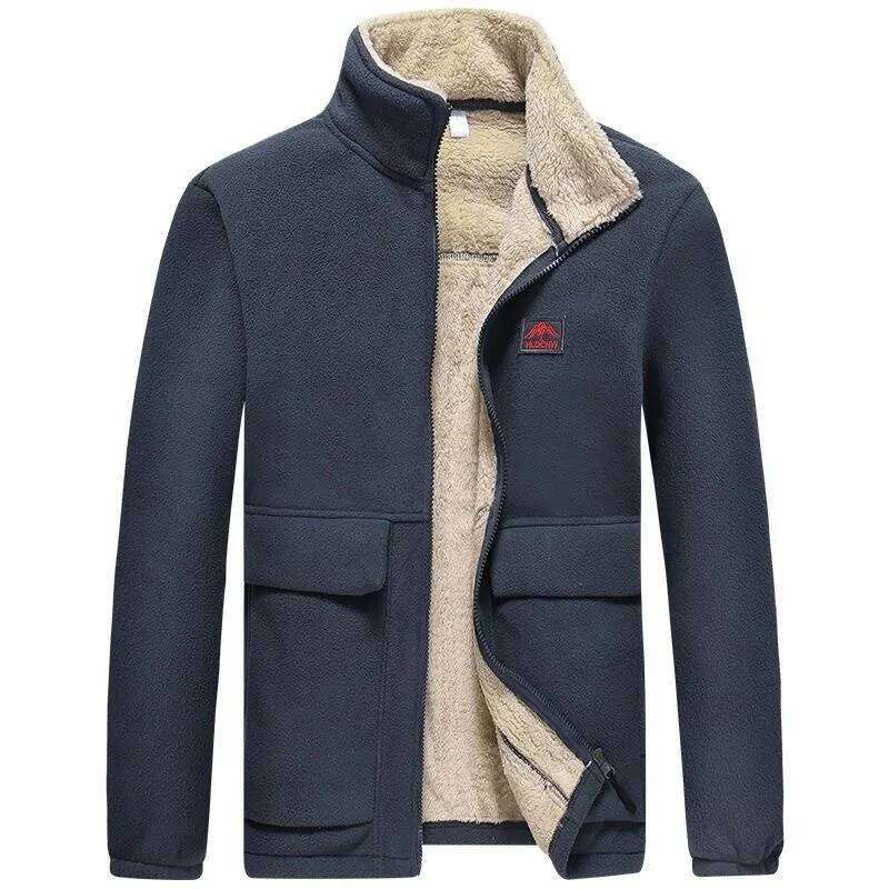 Thick Warm Lamb Fleece Jacket Men's Autumn Winter Casual Loose Sports Cardigan Large Size Solid Color Jackets Zipper Overcoat