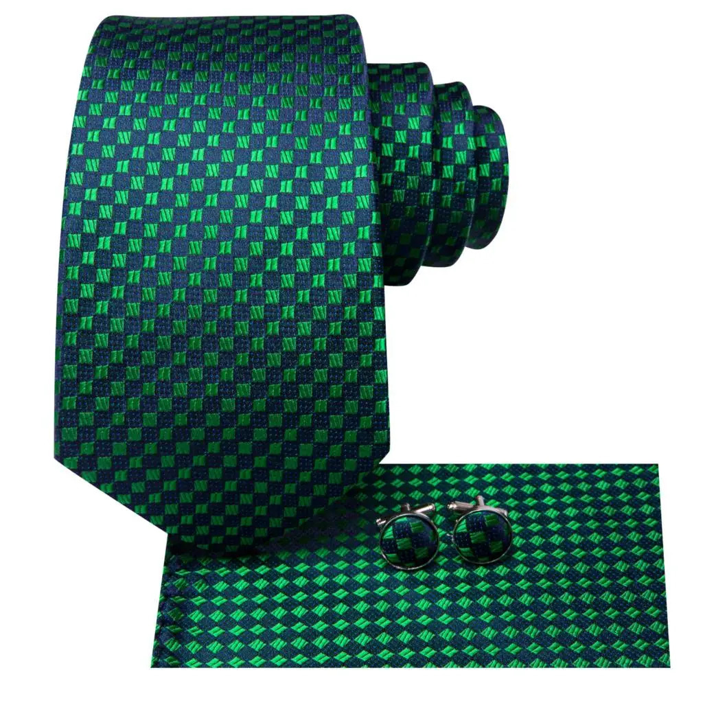HiTie Dark Green Psialey Silk Elegant Tie For Men Groom Wedding Men Necktie Pocket Square Cufflink Accessory Wholesale er 251014
