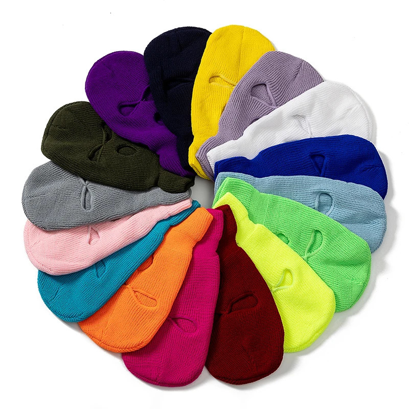 Unisex Balaclava Full Cover Style Ski Mask Hat 3 Holes Hat Tactical Windproof Ribbed Knit Beanie Cap 251014