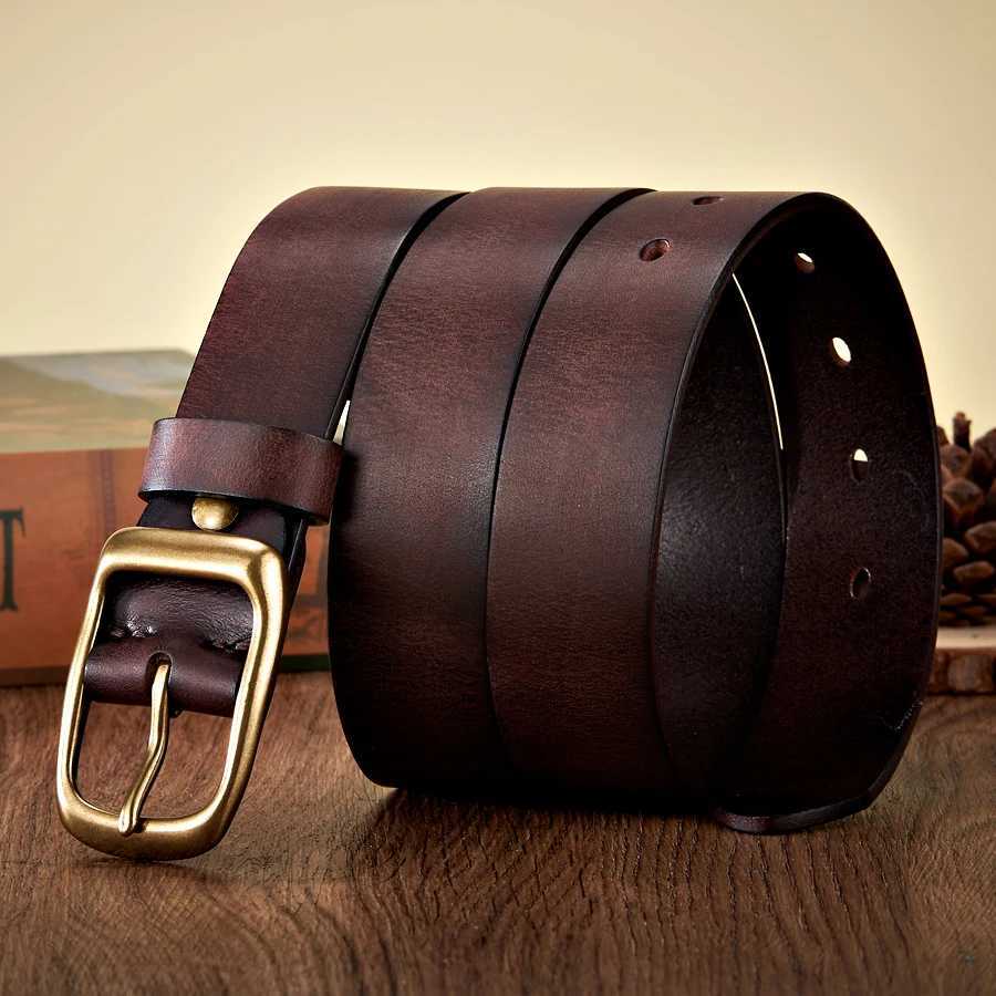 33CM High Quality Natural Cowskin Genuine Leather Belt Men Casual Copper Buckle Business Male Strap For Jeans Cowboy Cintos W251018