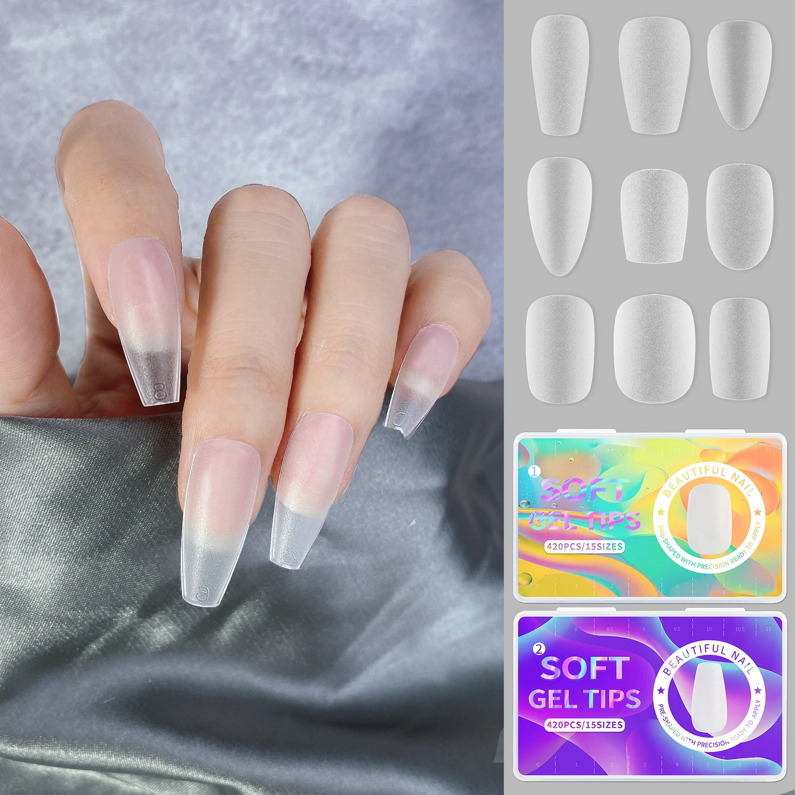 420pcs Nail Art Press on False Nail Matte Clear Full Cover Coffin Square Almond Short Fake Nail Gel Tips Manicure Extension Tool 251015