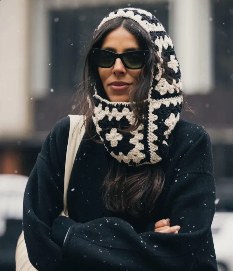 Colorful wool knit Balaclava Granny Winter warm wooden Crochet Square Hoodie hat Winter Ski Mask Full Face Cover Mask 0052 251014