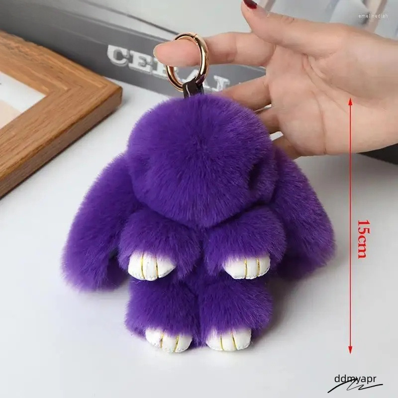 Keychains Real Fur Pom Keychain With Ring - 15Cm Fluffy ddmyApr Charm For Women's Bag, Car Pendant Jewelry