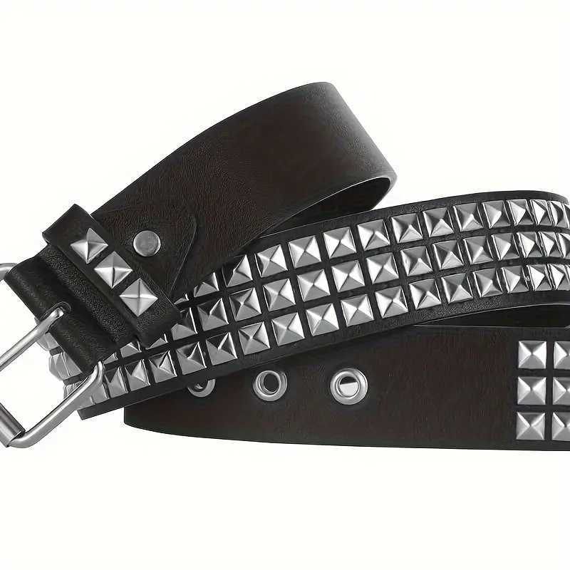 Punk style rivet belt set equipped with stainless steel square buckle PU panel material male and female pyramid rivet decorat W251018