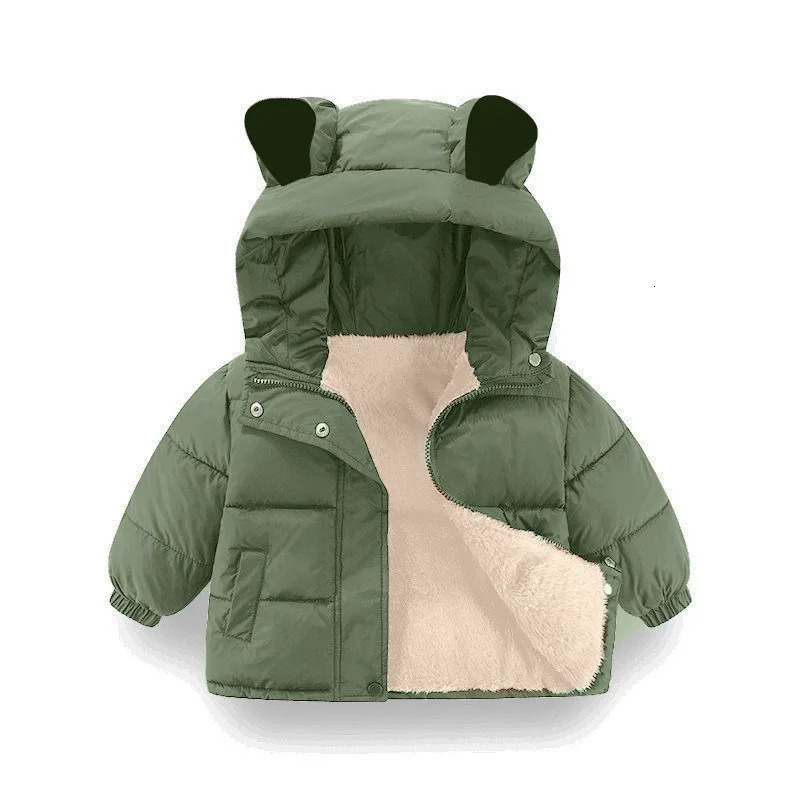 Winter Girls Jacket Solid Color Lamb Wool Lining Thick Warm Hooded Coat For 28 Years Boys Cotton Down Zipper Outwear 251017