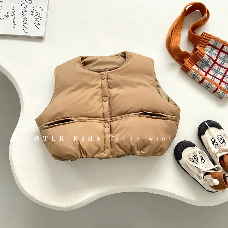 Winter Kids Vest Waistcoats Korea Childrens Down Vest Thickened Coat Jacket Boys Girls Outdoor Warm Vest 15Years 251015