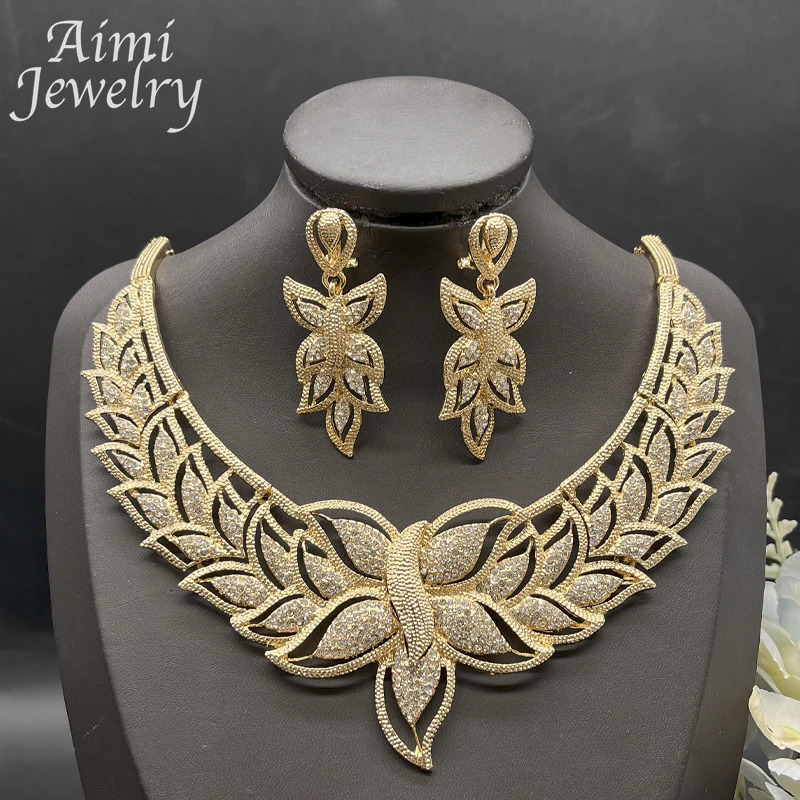 Rhinestone 18K Gold Plated 4Pcs Jewelry Set for Women Necklace Earring Bracelet Ring African Bridal Wedding Party Gifts 251016