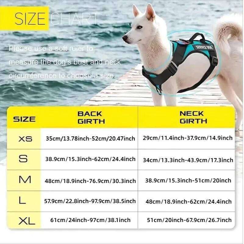 Reflective Vest Service Dog Harness with 5 PCS Patches, Adjustable Soft Oxford Pet Harness, Inner Layer Mesh, Easy