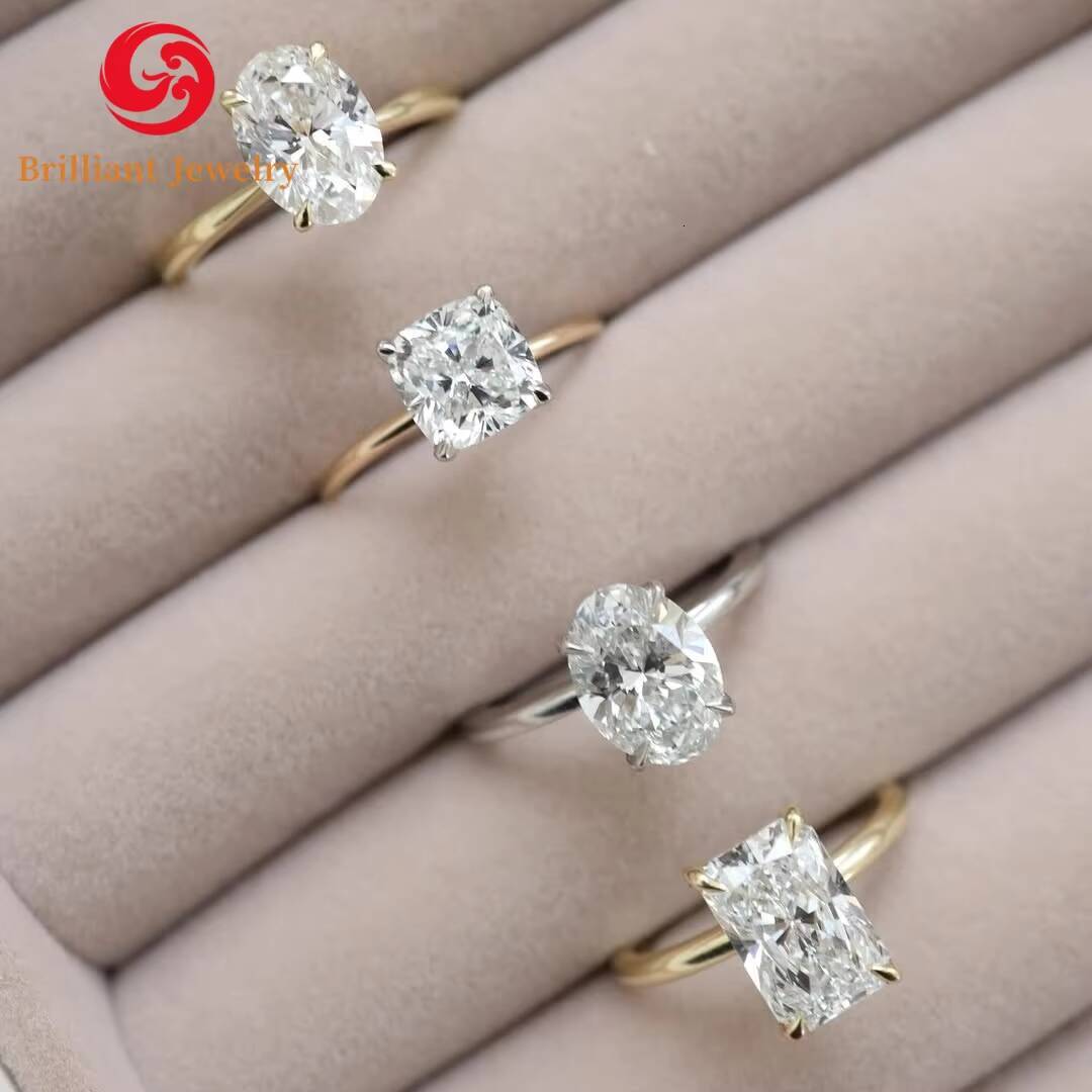 GRA Certified Cushion Cut D VVS Moissanite Rings 1ct 2ct 3ct Solitaire Setting 10k 14k Solid Gold Moissanite Diamond Ring