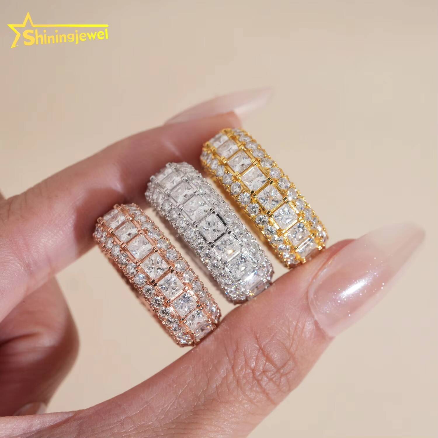 New Design Square Princess Eternity Ring Moissanite Engagement Ring for Men Pass Diamond Fine Jewelry 925 Silver Band Ring