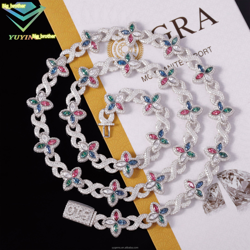 New Arrival Infinity Link Clover Bracelet 100% Pass Tester S925 Silver Color Marquise Moissanite Diamond Clover Cuban Bracelet
