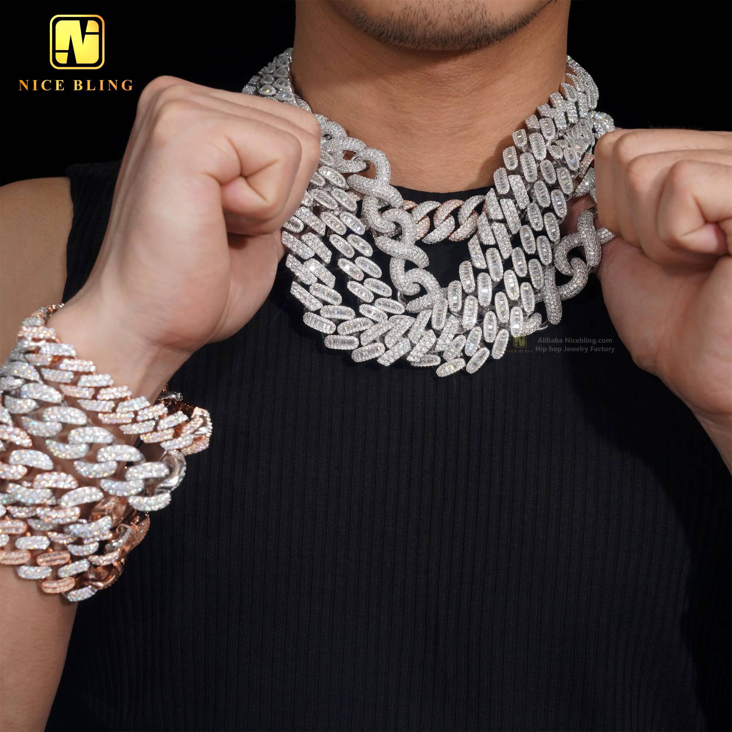 Hip Hop Jewelry Iced Out 925 Sterling Silver Moissanite Cuban Link Chain 12mm Fashion Men Jewelry Cuban Necklace Bracelet