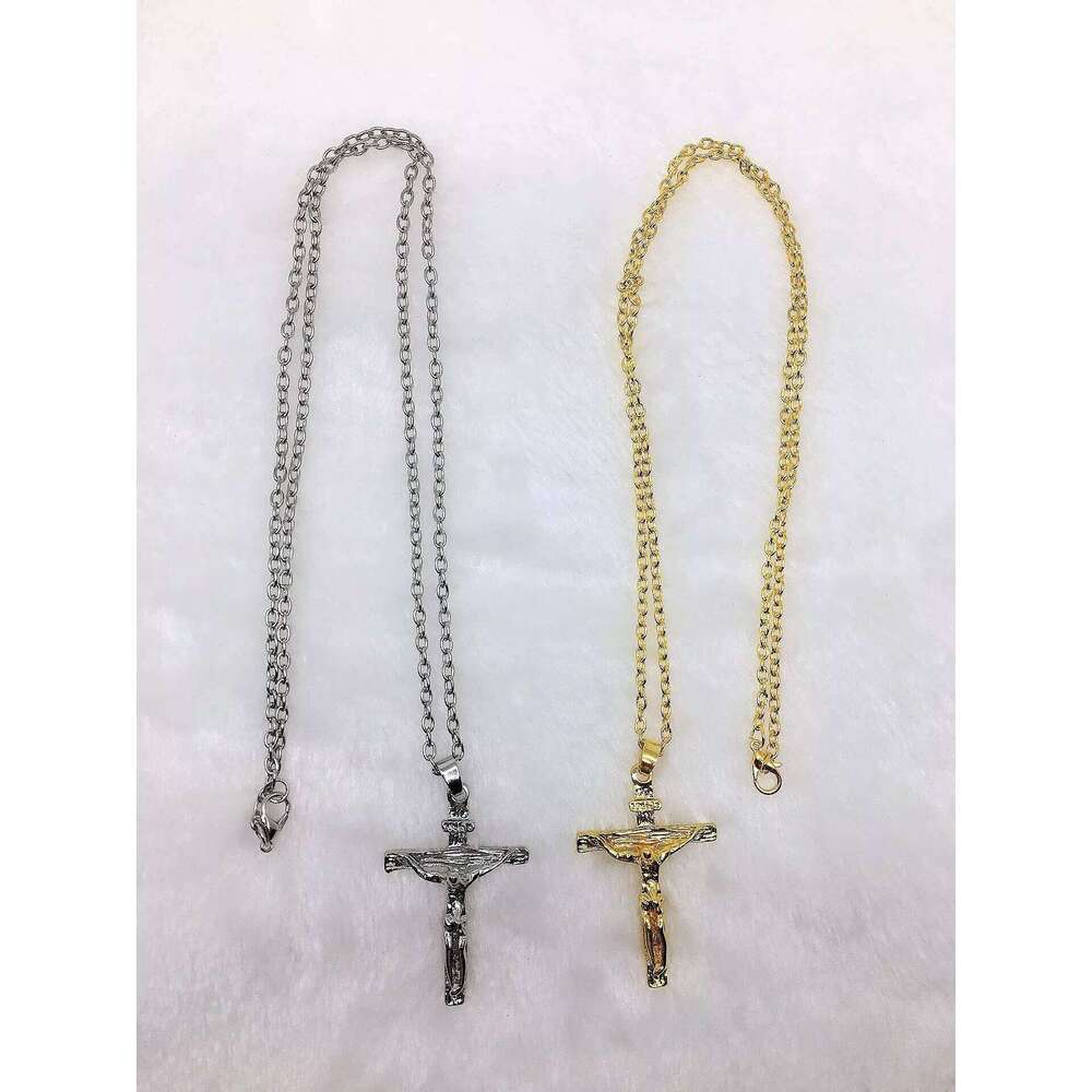 HOVANCI Christian Jesus Mary Cross Pendant Gold Plated sterling silver Chain Men's Religious Necklace
